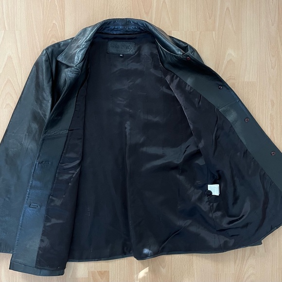 Black Leather Blazer Jacket Coat 90s y2k Vintage Medium - Picture 5 of 9